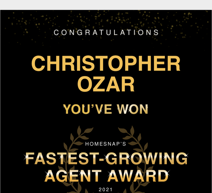 Homesnap Fastest-Growing Agent Award, Christopher Ozar