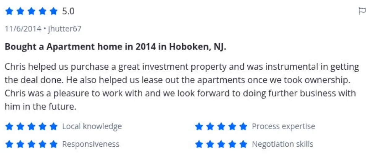 Zillow review by jhutter67, 11/6/2014, rated 5 of 5: Bought a Apartment home in 2014 in Hoboken, NJ.