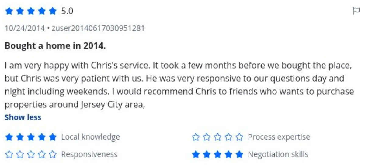 Zillow review by zuser20140617030951281, 10/24/2014, rated 5 of 5: Bought a home in 2014.