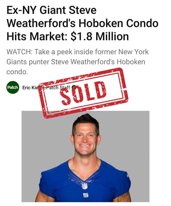 Patch: Ex-NY Giant Steve Weatherford's Hoboken condo hits market at $1.8 million, sold